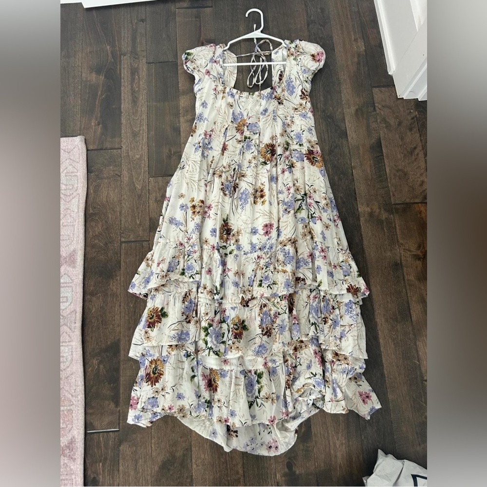 Anthropologie Floral Tiered Cap Sleeve Dress Size Small